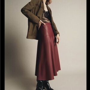 NWT Zara Faux Leather Burgundy Midi Skirt Large